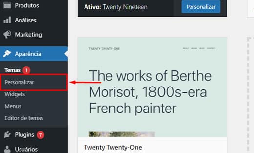 Acessando Personalizador de Tema