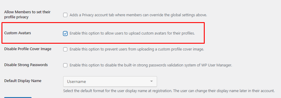 Permitir upload de avatares personalizados
