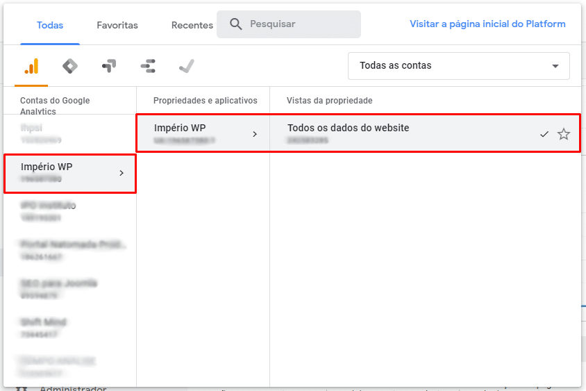 Clique na visualização do Google Analytics 
