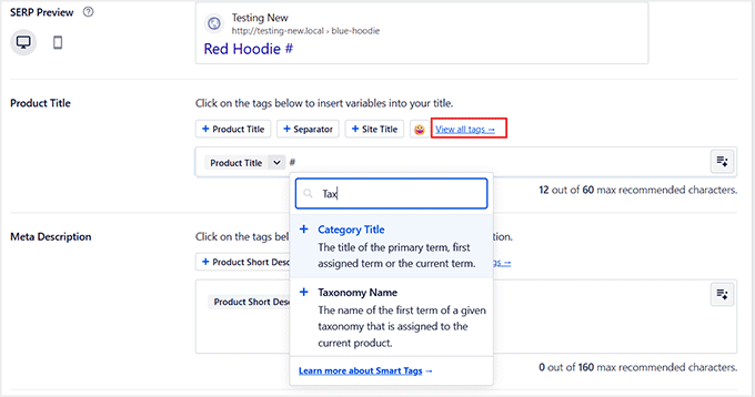 Add smart tags to product titles in AIOSEO