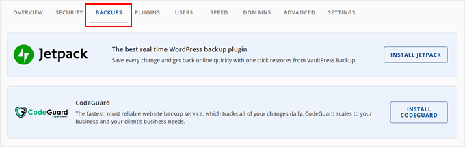 Bluehost's backup partners