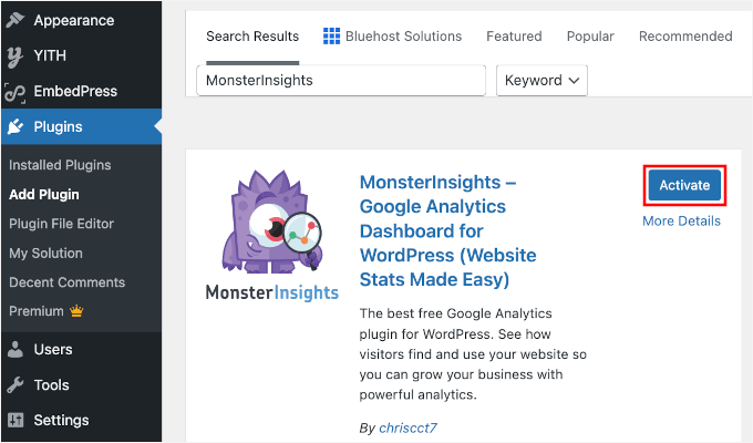 Installing MonsterInsights
