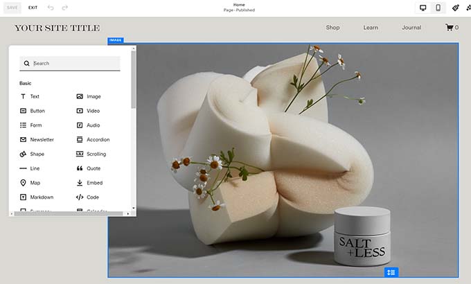The Squarespace user interface