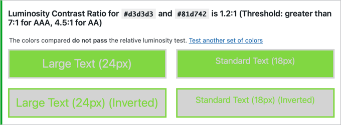 WP Accessibility Color Contrast Tester Results