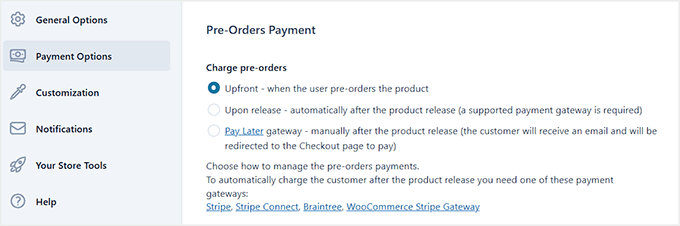 Configure pre-order payment option in YITH