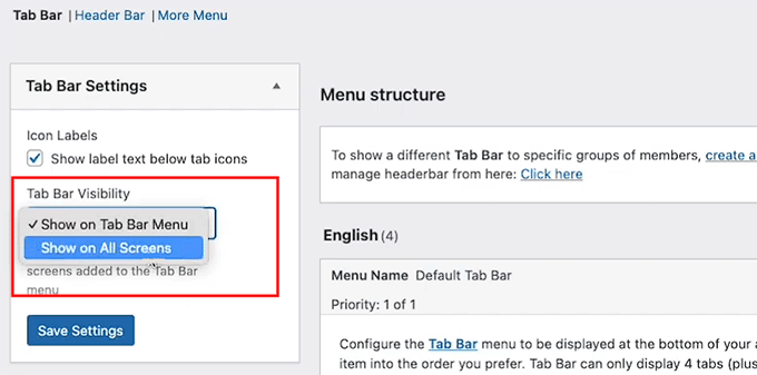 Configure tab bar visibility in MemberPress AppKit