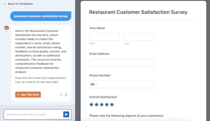 Creating a form using AI in WPForms