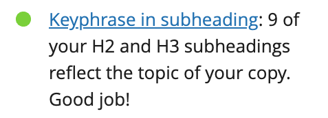 green bullet showing a positive outcome for the subheadings assessment