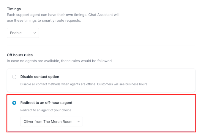 Configuring Timings and Off Hours Rules in WPChat
