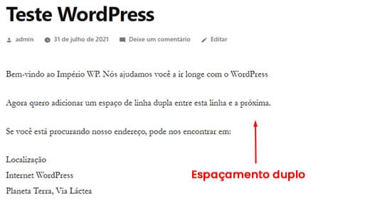 quebra de linha no WordPress